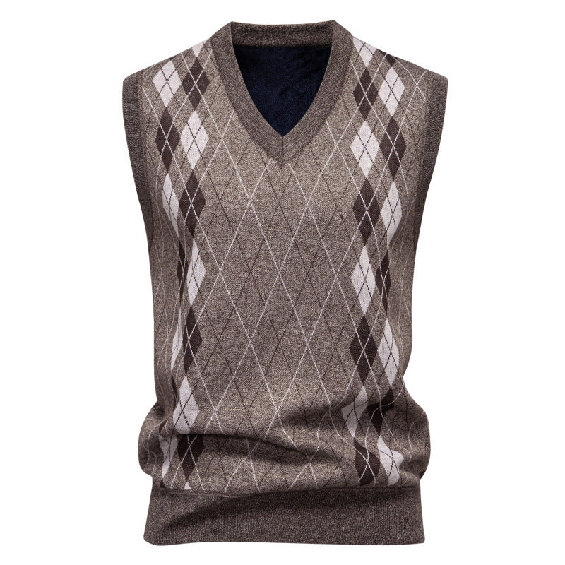 Men's Argyle Knitted Sweater Vest with V-Neck