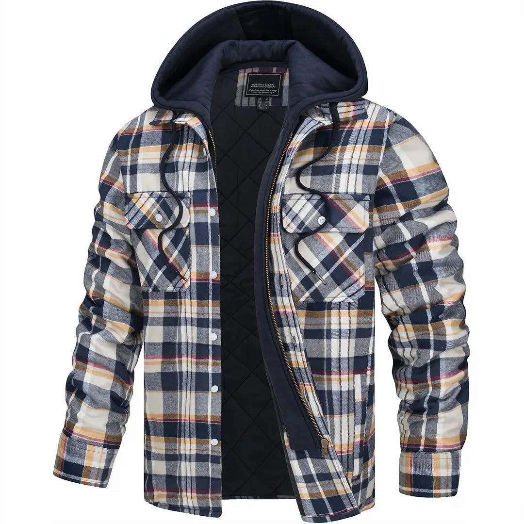 Gavin: chaqueta de invierno de cuadros para hombre con capucha forrada