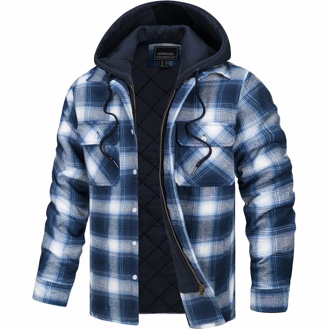 Gavin: chaqueta de invierno de cuadros para hombre con capucha forrada