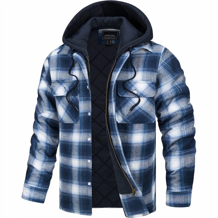 Gavin: chaqueta de invierno de cuadros para hombre con capucha forrada
