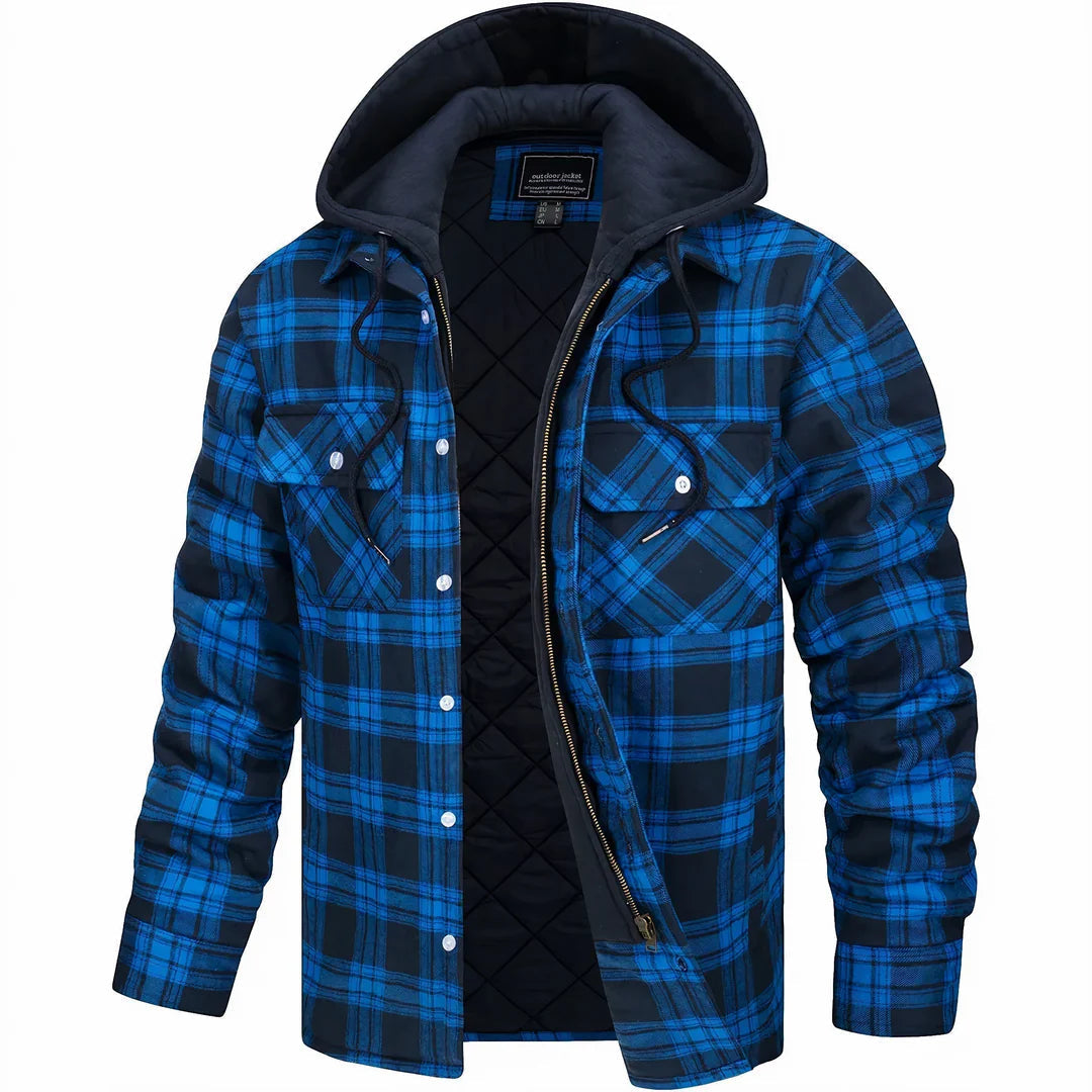 Gavin: chaqueta de invierno de cuadros para hombre con capucha forrada