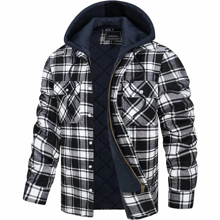 Gavin: chaqueta de invierno de cuadros para hombre con capucha forrada
