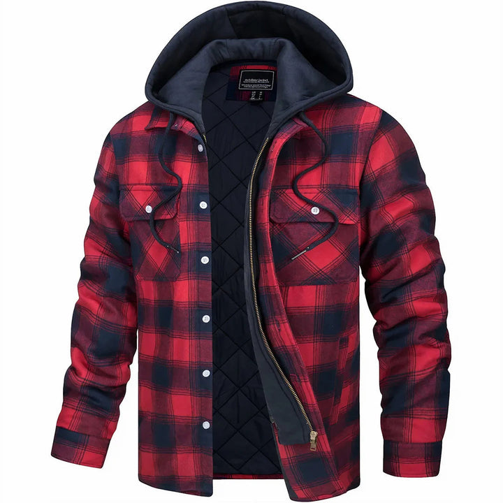 Gavin: chaqueta de invierno de cuadros para hombre con capucha forrada