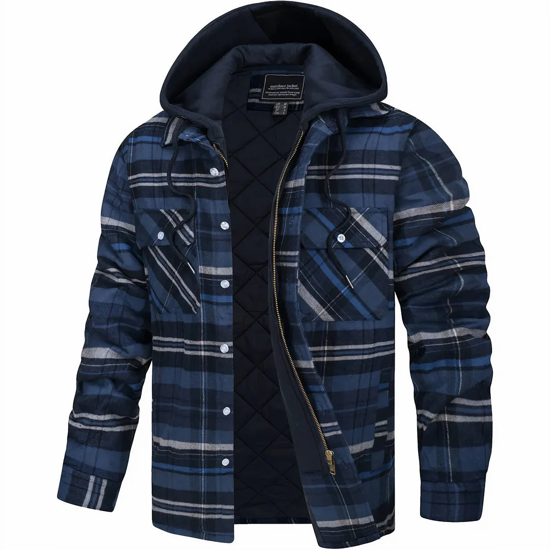 Gavin: chaqueta de invierno de cuadros para hombre con capucha forrada