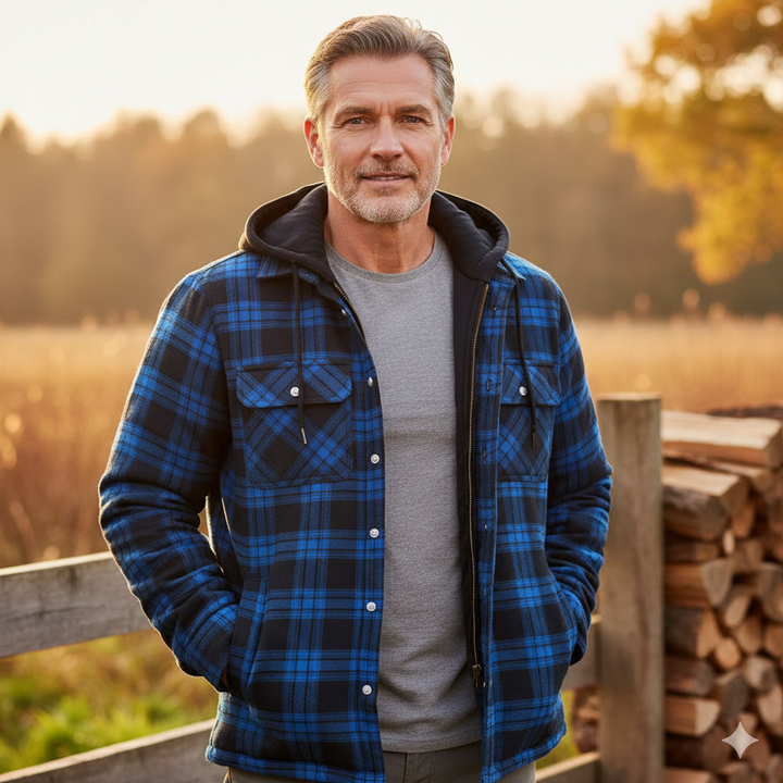Gavin: chaqueta de invierno de cuadros para hombre con capucha forrada