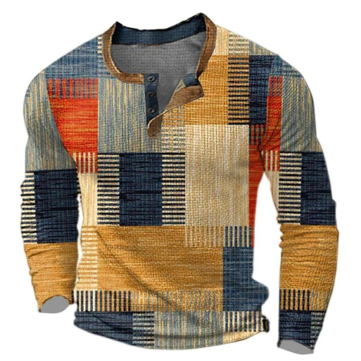 Nathan - Pull Henley homme à empiècements color-block avec patte de boutonnage