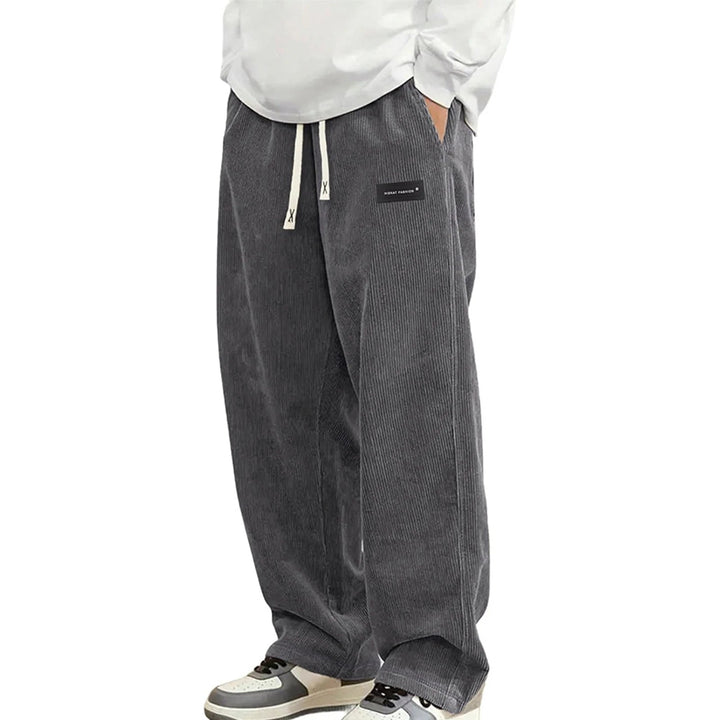 Ewan - Jogging homme en velours côtelé à jambes larges et taille à cordon