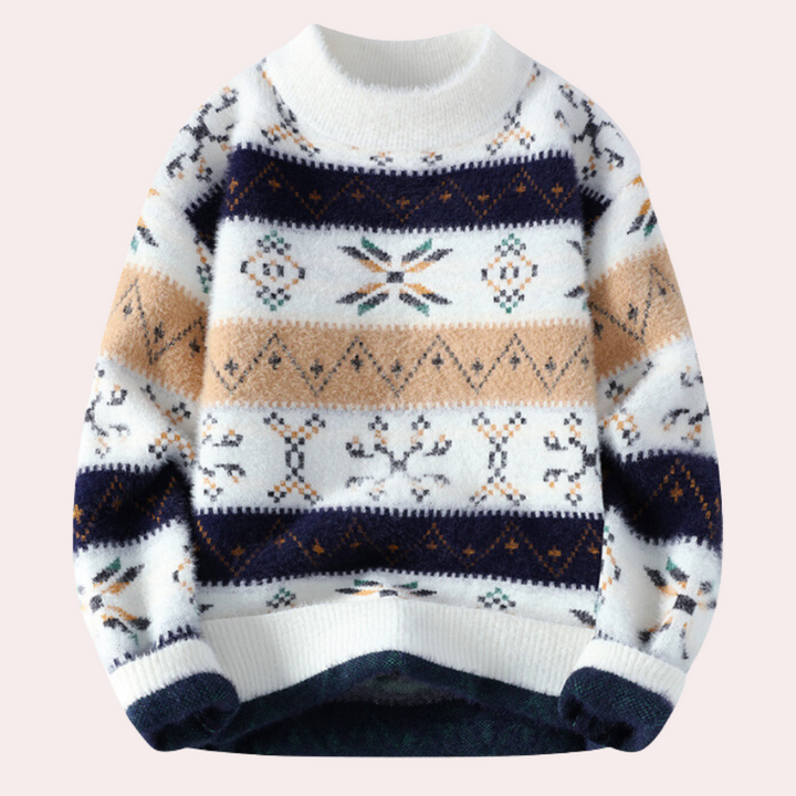 Men's Fair Isle Jumper with Crew Neck in Beige
