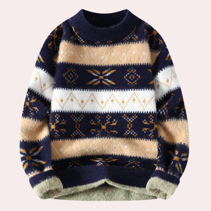 Men's Fair Isle Jumper with Crew Neck in Navy