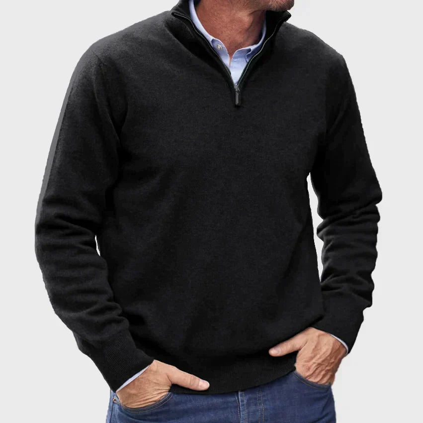 Graham – Pull pour homme à demi-fermeture éclair en maille douce