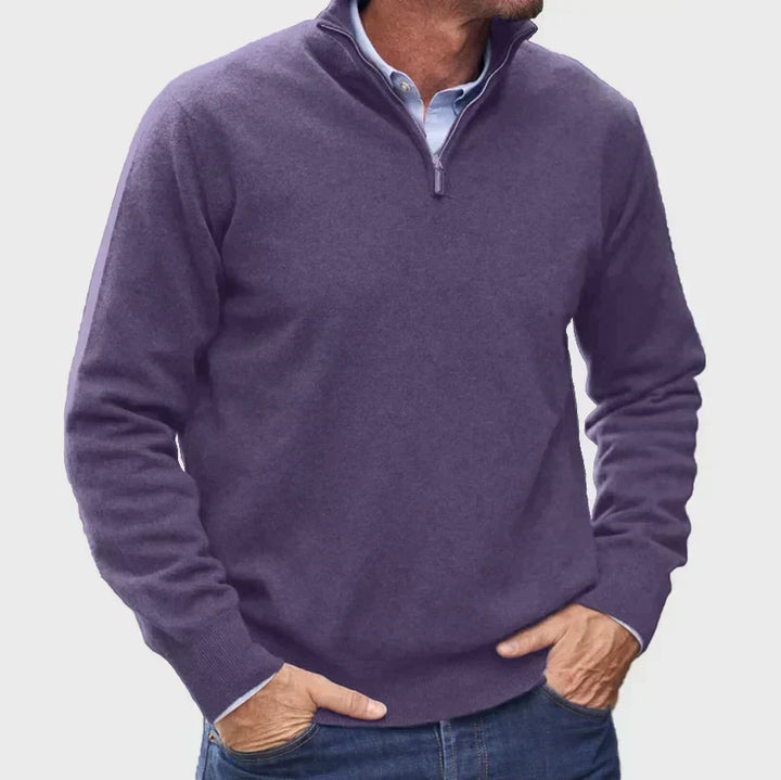 Graham – Pull pour homme à demi-fermeture éclair en maille douce