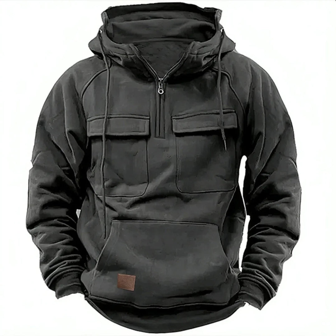 Sweat à capuche pour homme avec demi-zip, poches cargo et capuche à cordon