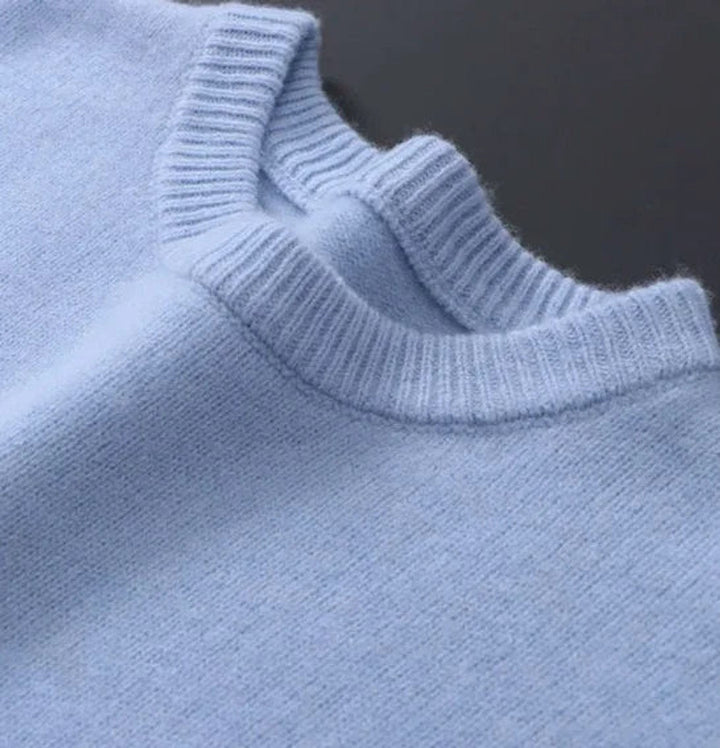 Duncan - Pull à col rond pour hommes en mélange de mohair bleu clair
