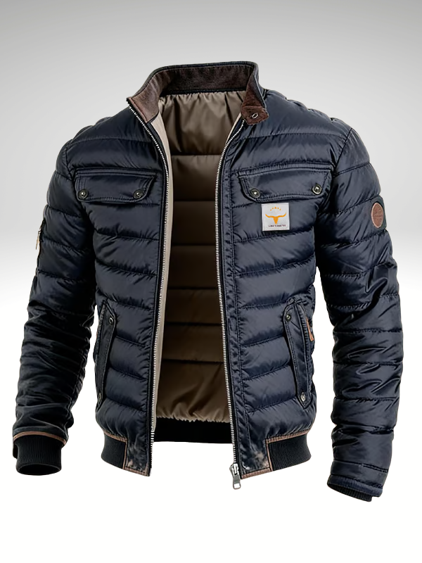 Finn - Chaqueta acolchada para hombre con cuello alto y cierre frontal