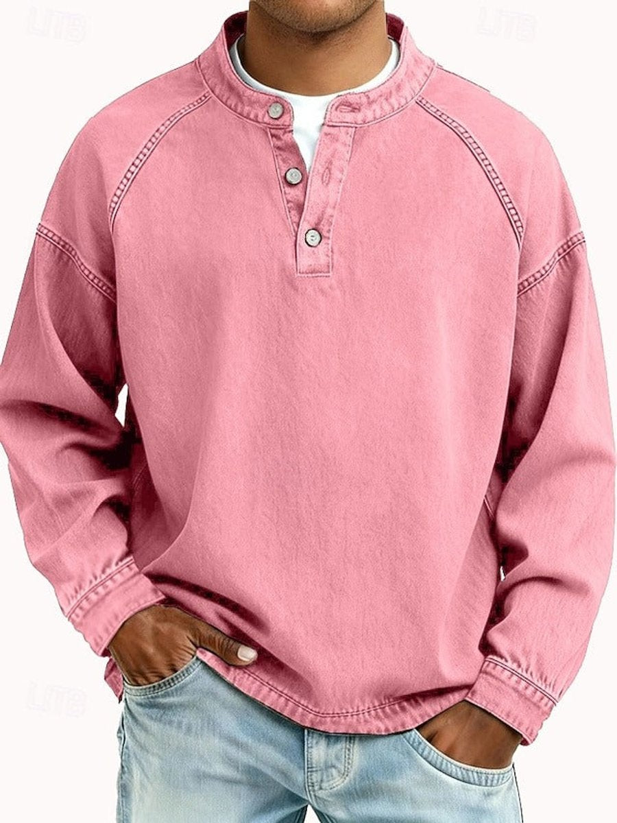 Men's Retro Henley Long-Sleeve Pullover Sweater