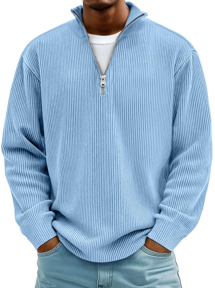 Albert: jersey de canalé para hombre con cremallera de cuarto de longitud y cuello alto