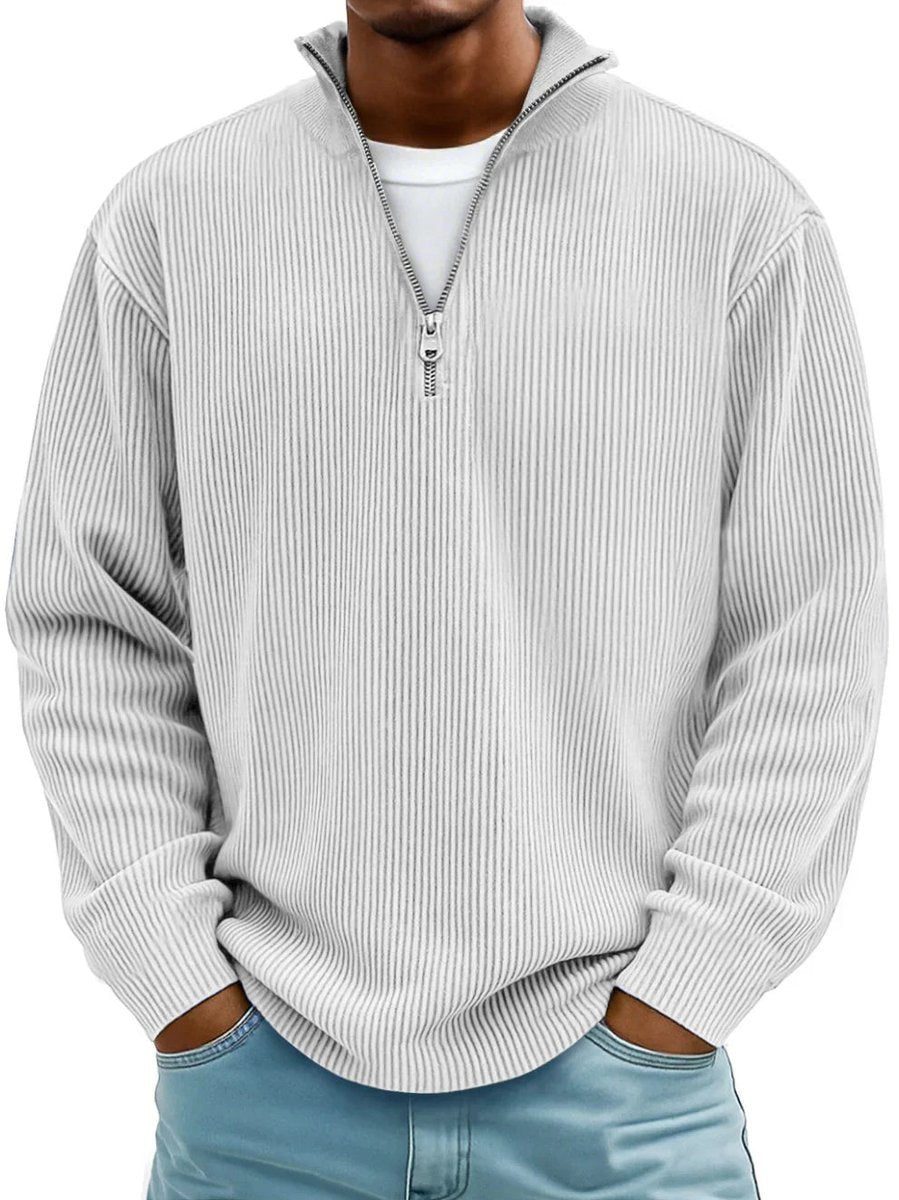 Albert: jersey de canalé para hombre con cremallera de cuarto de longitud y cuello alto