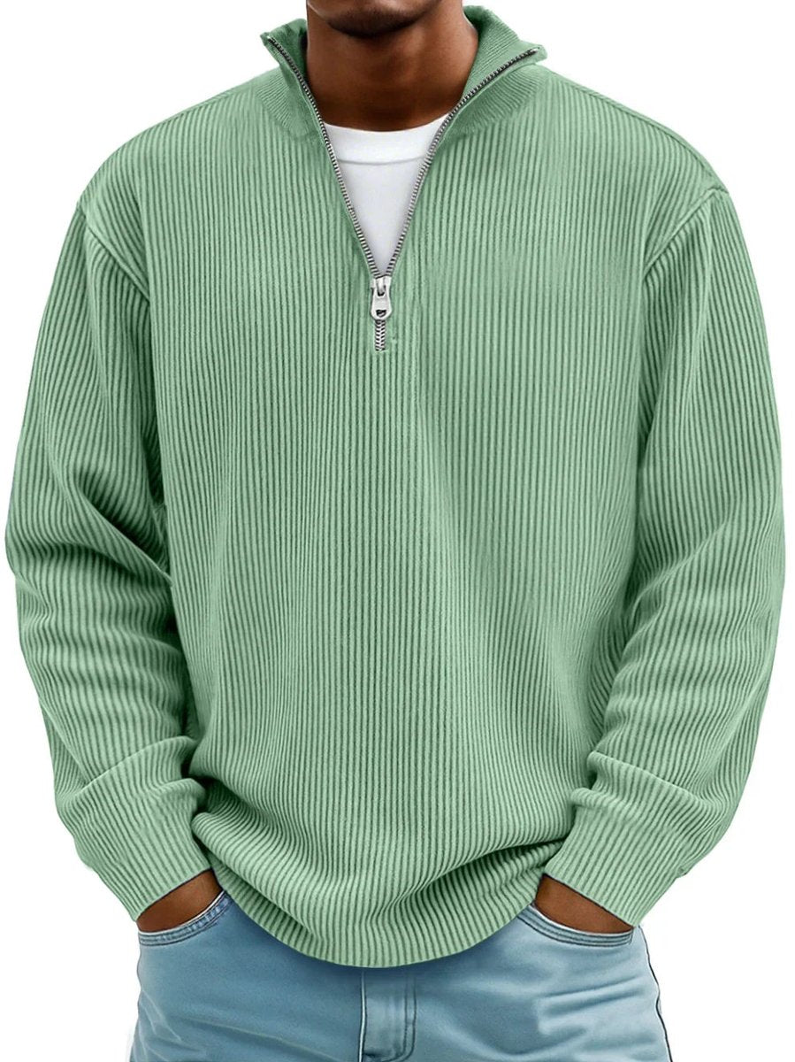 Albert: jersey de canalé para hombre con cremallera de cuarto de longitud y cuello alto