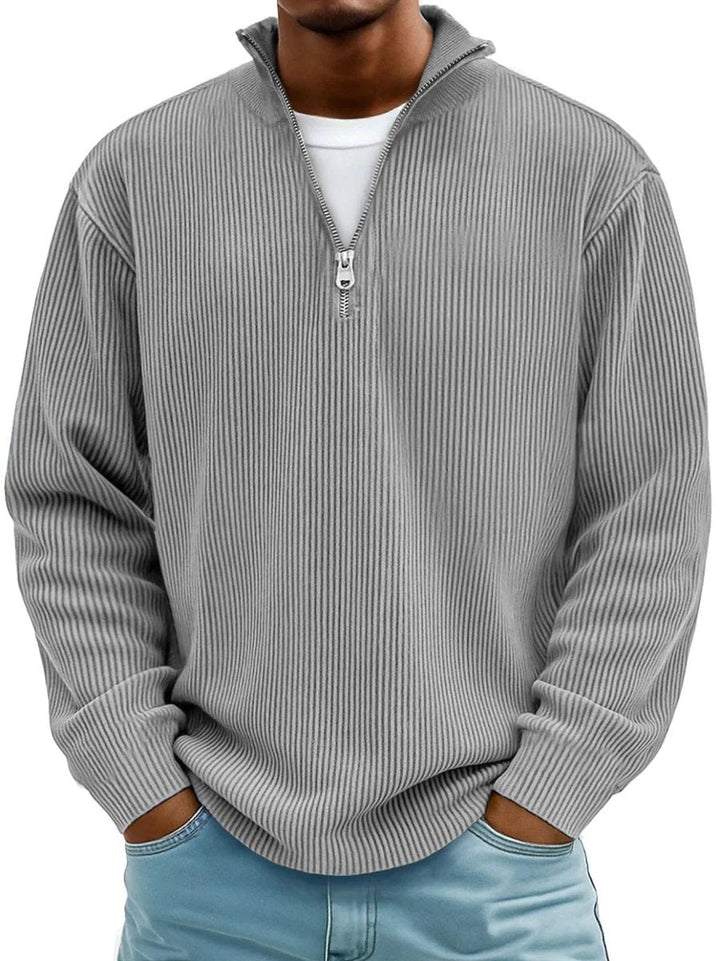 Albert: jersey de canalé para hombre con cremallera de cuarto de longitud y cuello alto