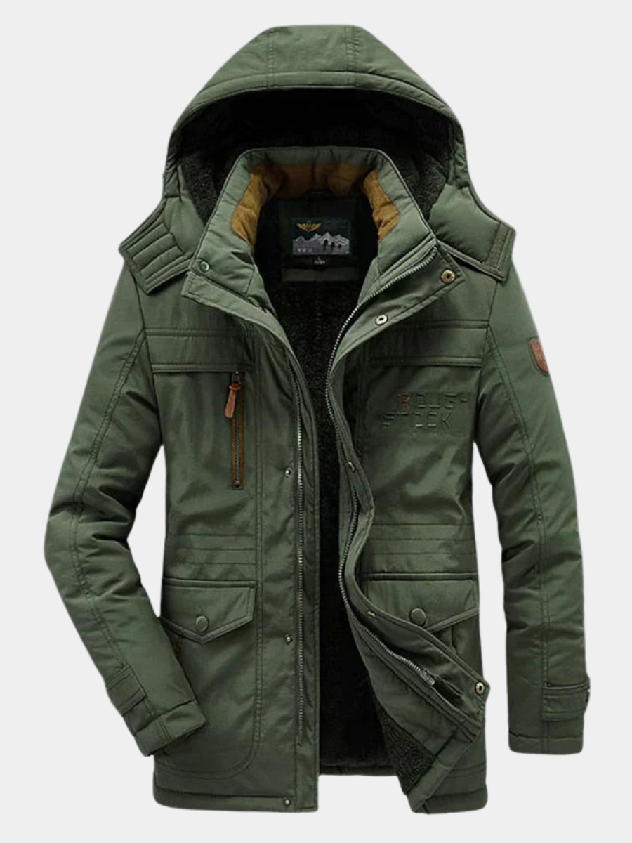 Miles: abrigo de invierno para hombre con forro de borreguito y capucha