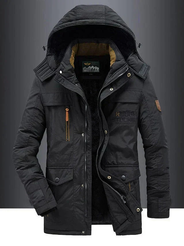 Miles: abrigo de invierno para hombre con forro de borreguito y capucha