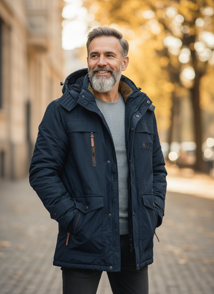 Miles: abrigo de invierno para hombre con forro de borreguito y capucha