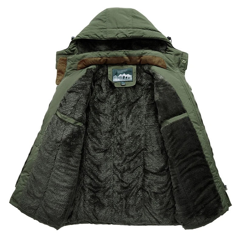 Miles: abrigo de invierno para hombre con forro de borreguito y capucha