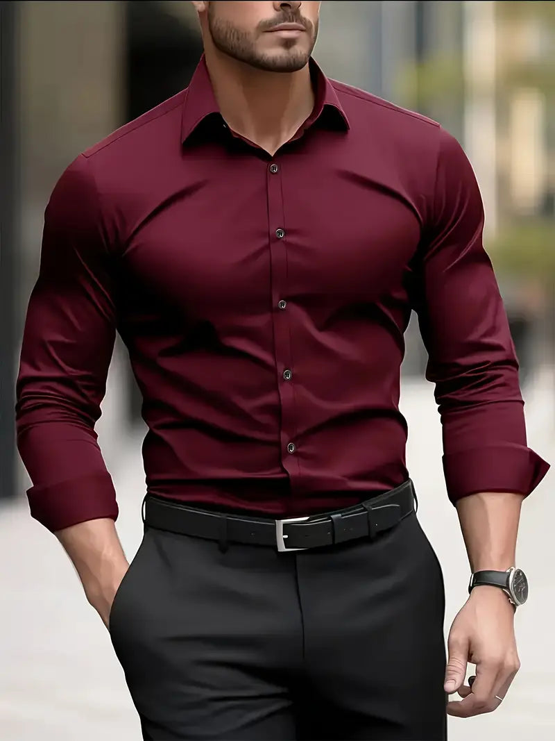 Men's Tailored Business Shirt - Burgundy