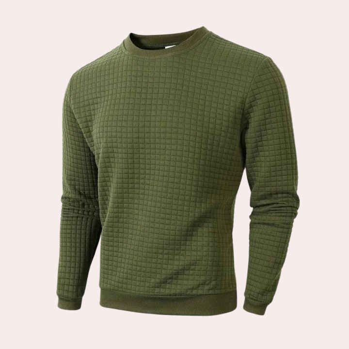 Men's Waffle Knit Jumper with Crew Neck in Army Green
