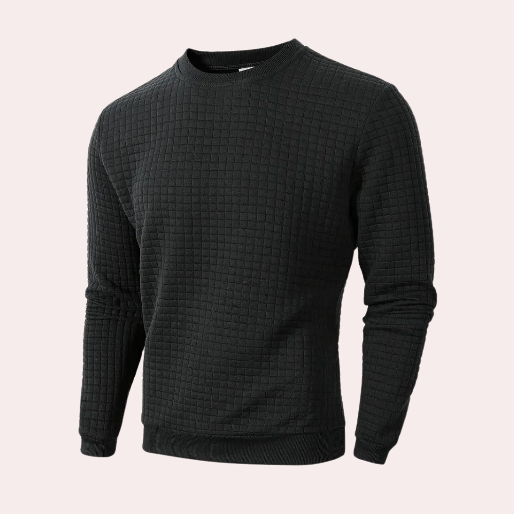 Men's Waffle Knit Jumper with Crew Neck in Black