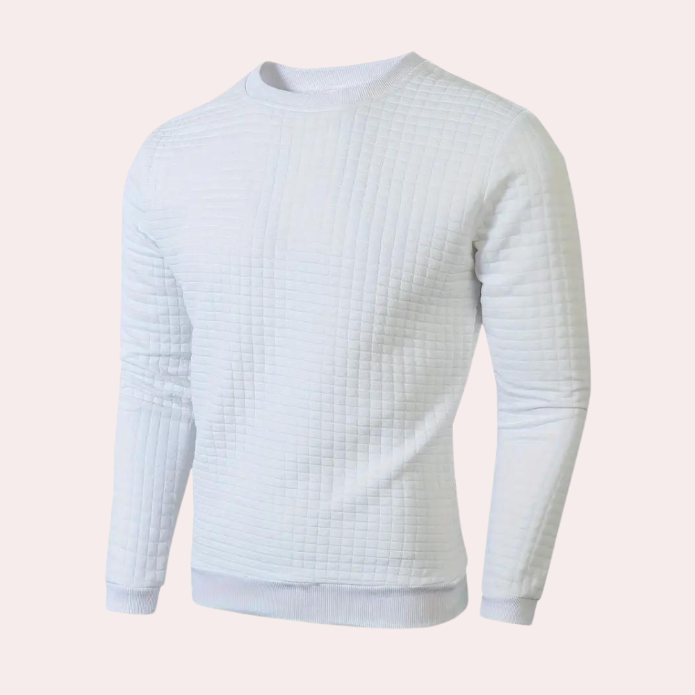Men's Waffle Knit Jumper with Crew Neck in White