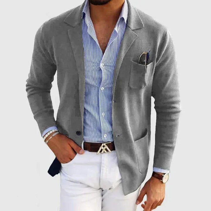 Blazer de punto para hombre con solapa de muesca y bolsillos de parche, corte holgado