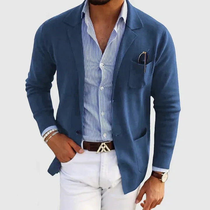 Blazer de punto para hombre con solapa de muesca y bolsillos de parche, corte holgado