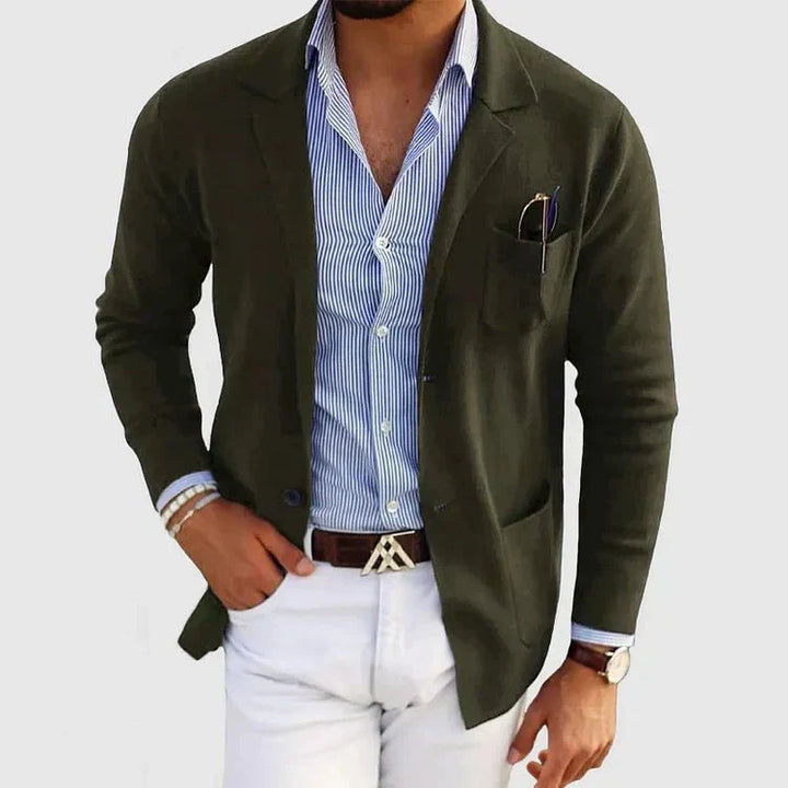 Blazer de punto para hombre con solapa de muesca y bolsillos de parche, corte holgado