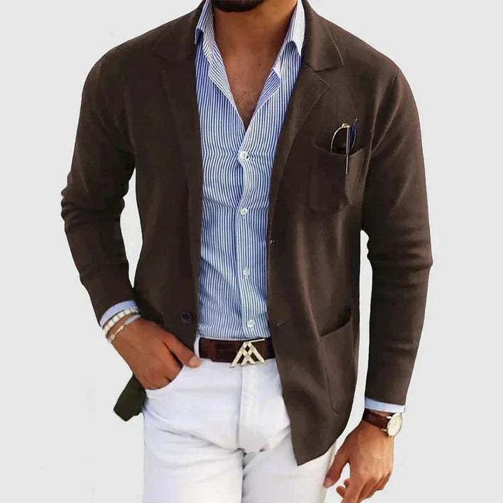 Blazer de punto para hombre con solapa de muesca y bolsillos de parche, corte holgado