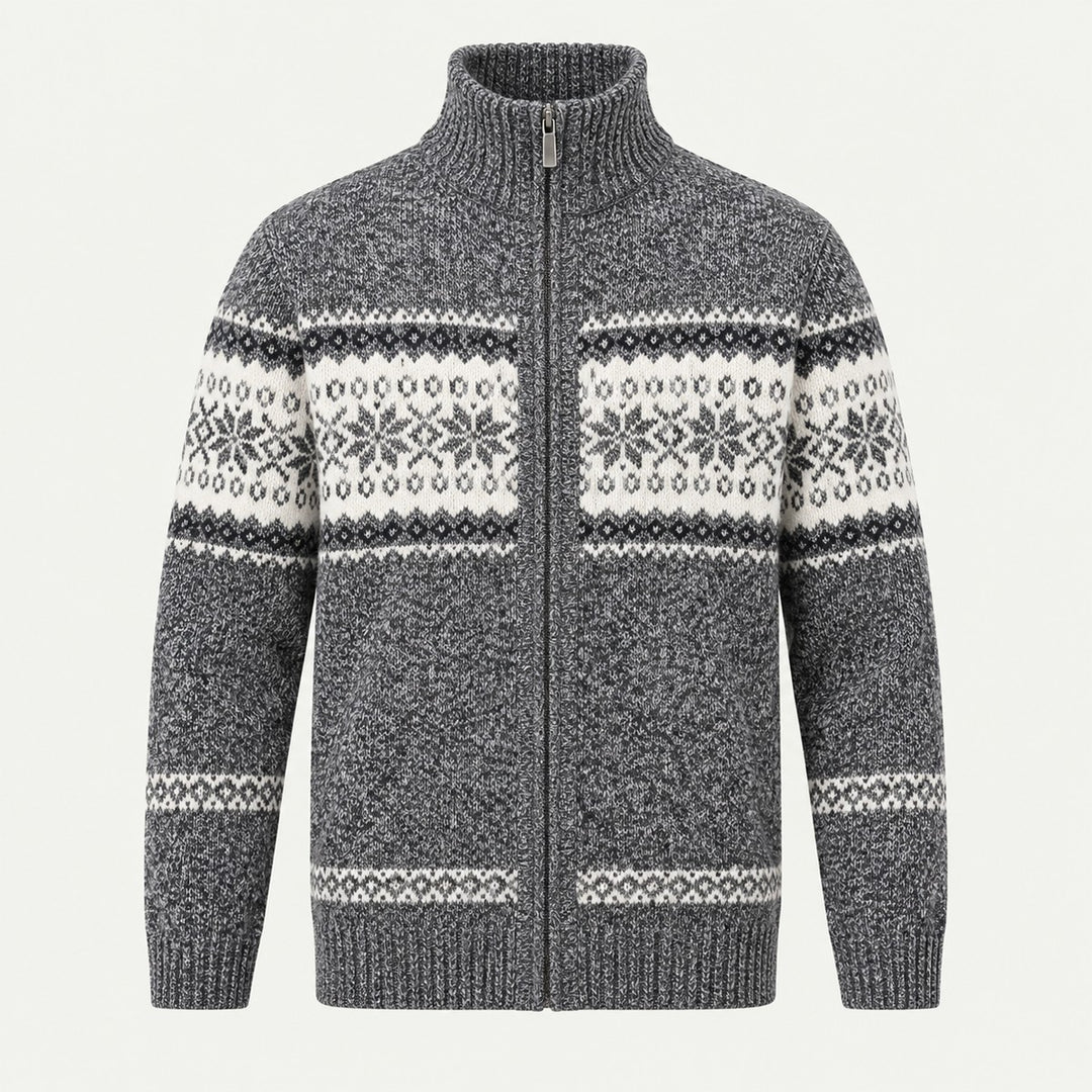 Men's Fleece-Lined Fair Isle Zip Cardigan with Stand Collar - photo 1