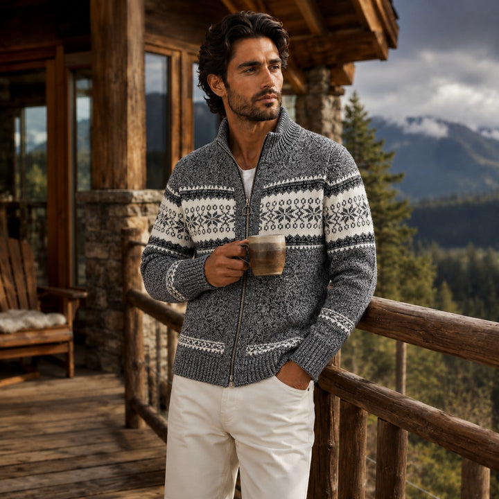 Men's Fleece-Lined Fair Isle Zip Cardigan with Stand Collar - photo 4
