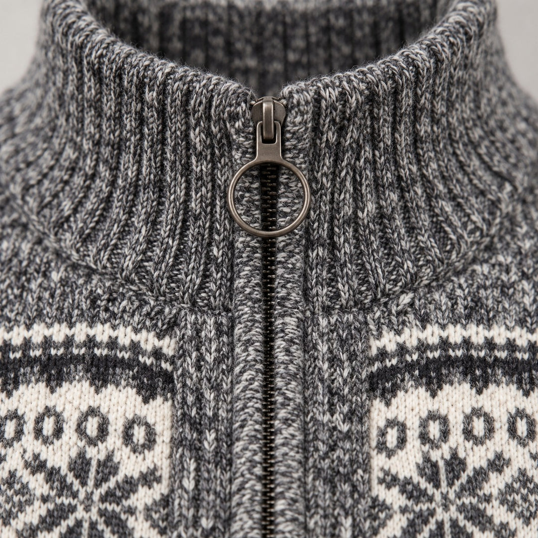 Men's Fleece-Lined Fair Isle Zip Cardigan with Stand Collar - photo 7