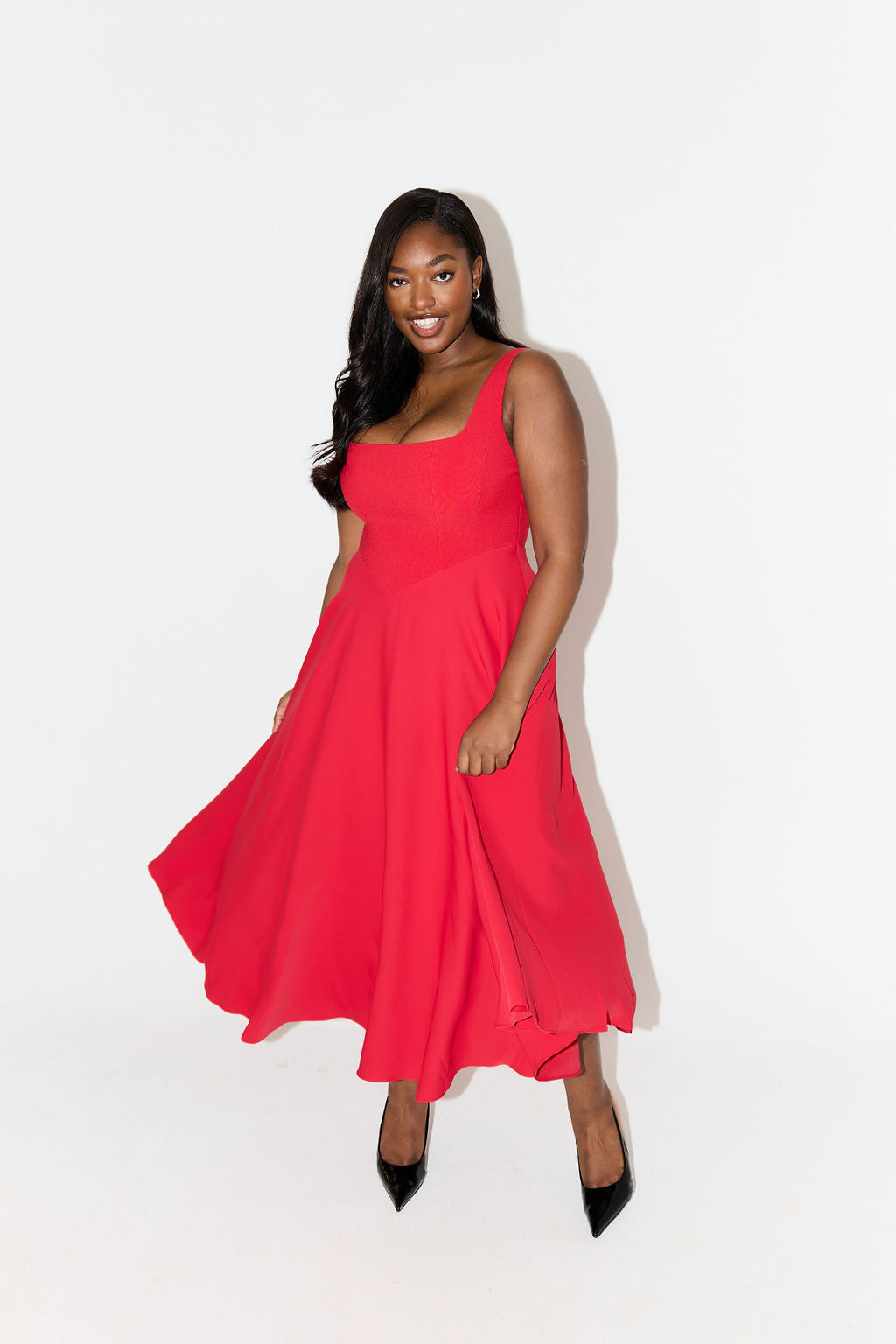 Women's A-Line Corset Midi Dress - Burgundy