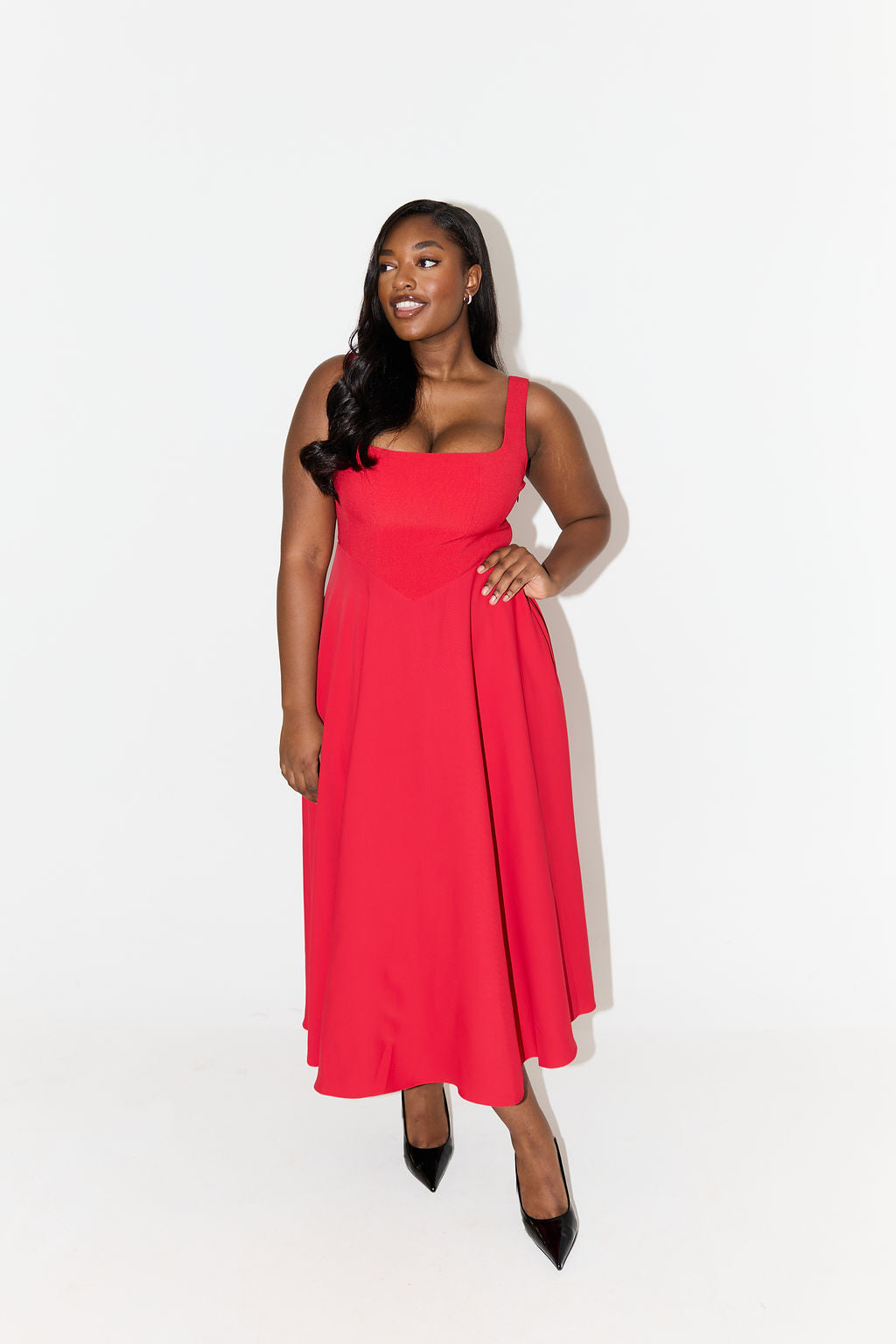 Women's Flowy Midi Dress Square Neck Relaxed Fit