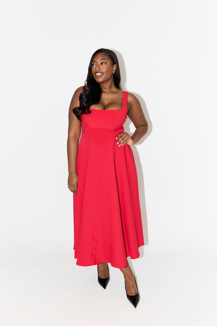 Women's Flowy Midi Dress Square Neck Relaxed Fit