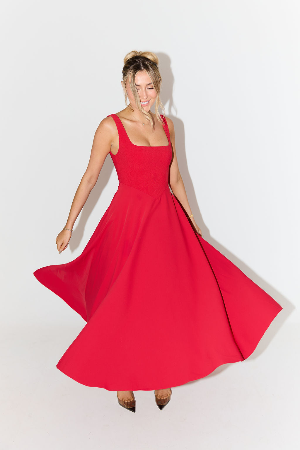 Women's A-Line Corset Midi Dress - Burgundy