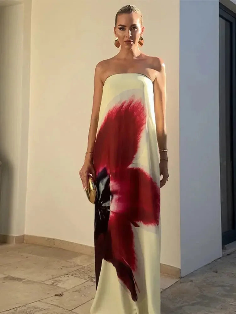 Women's Floral Print Summer Maxi Dress with Thin Straps
