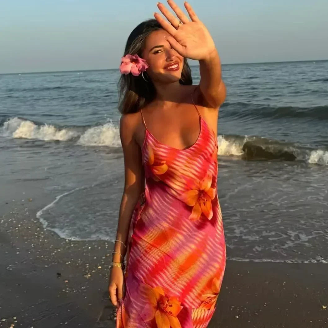 Women's Floral Print Summer Maxi Dress with Thin Straps