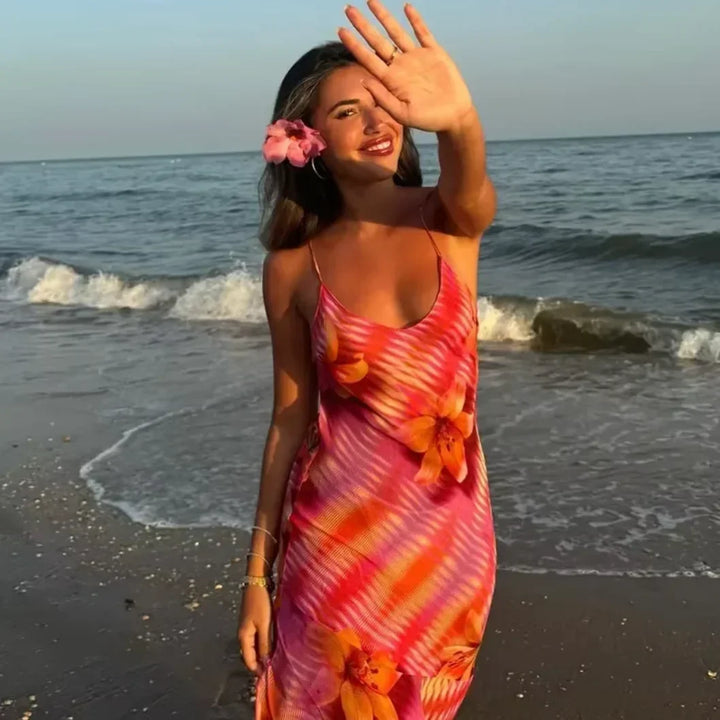 Women's Floral Print Summer Maxi Dress with Thin Straps