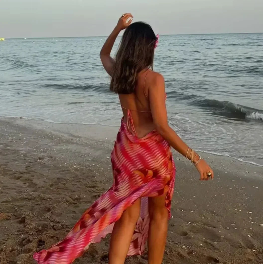 Women's Floral Print Summer Maxi Dress with Thin Straps