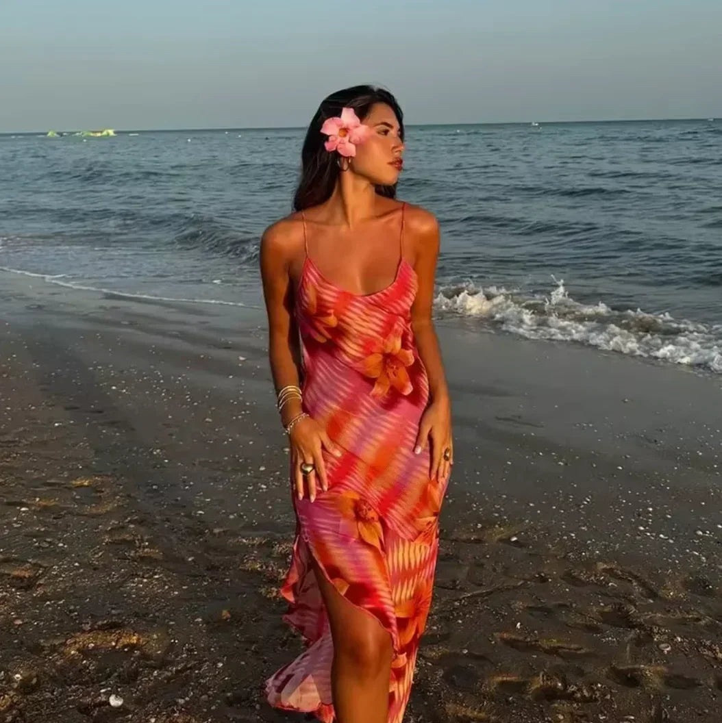 Women's Floral Print Summer Maxi Dress with Thin Straps