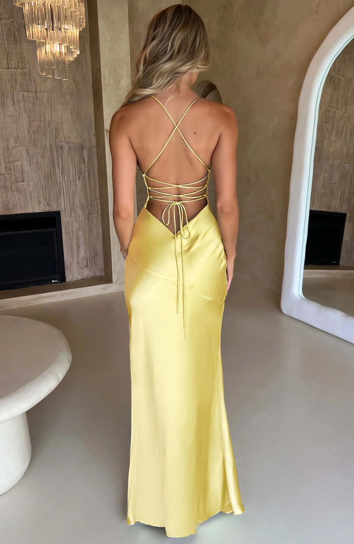Women's Satin V-Neck Maxi Dress with Thin Straps