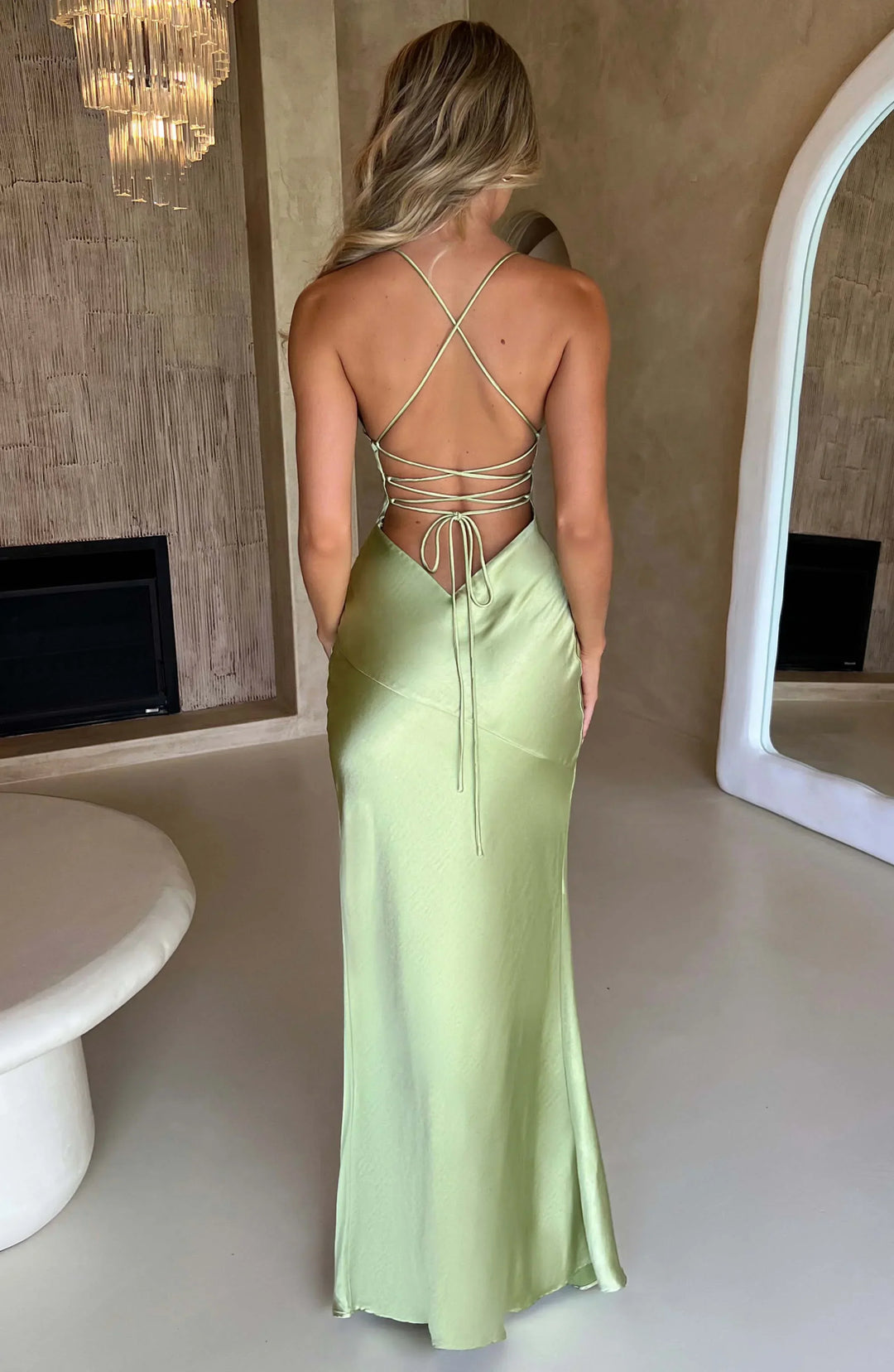 Women's Satin V-Neck Maxi Dress with Thin Straps