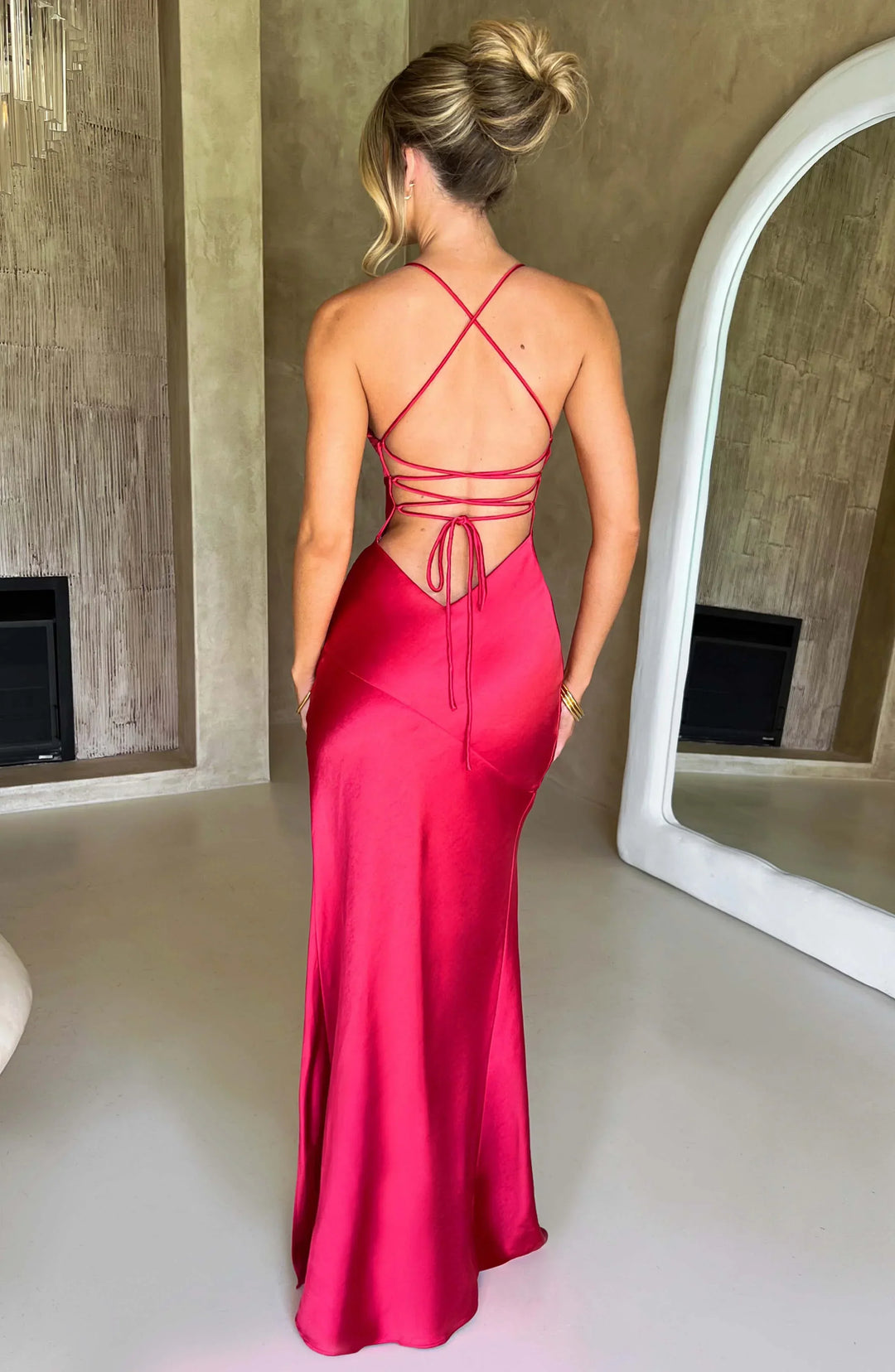 Women's Satin V-Neck Maxi Dress with Thin Straps